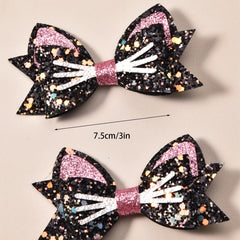 2pcs Girls Sequins Wild Cats Swallowtail Bangs Clip Hair Accessories