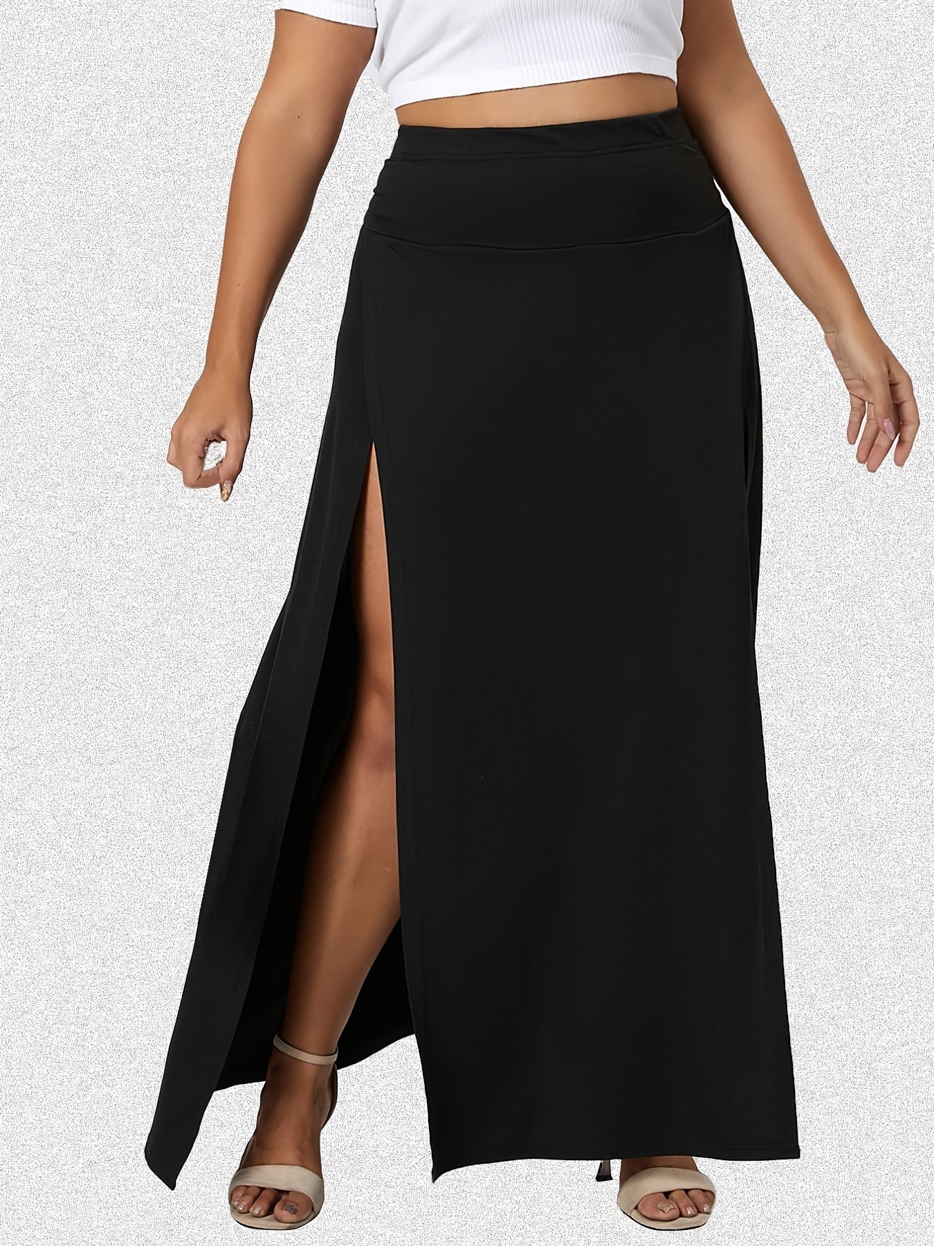 High Waist Side Split Solid Maxi Skirt Women's Plus Size