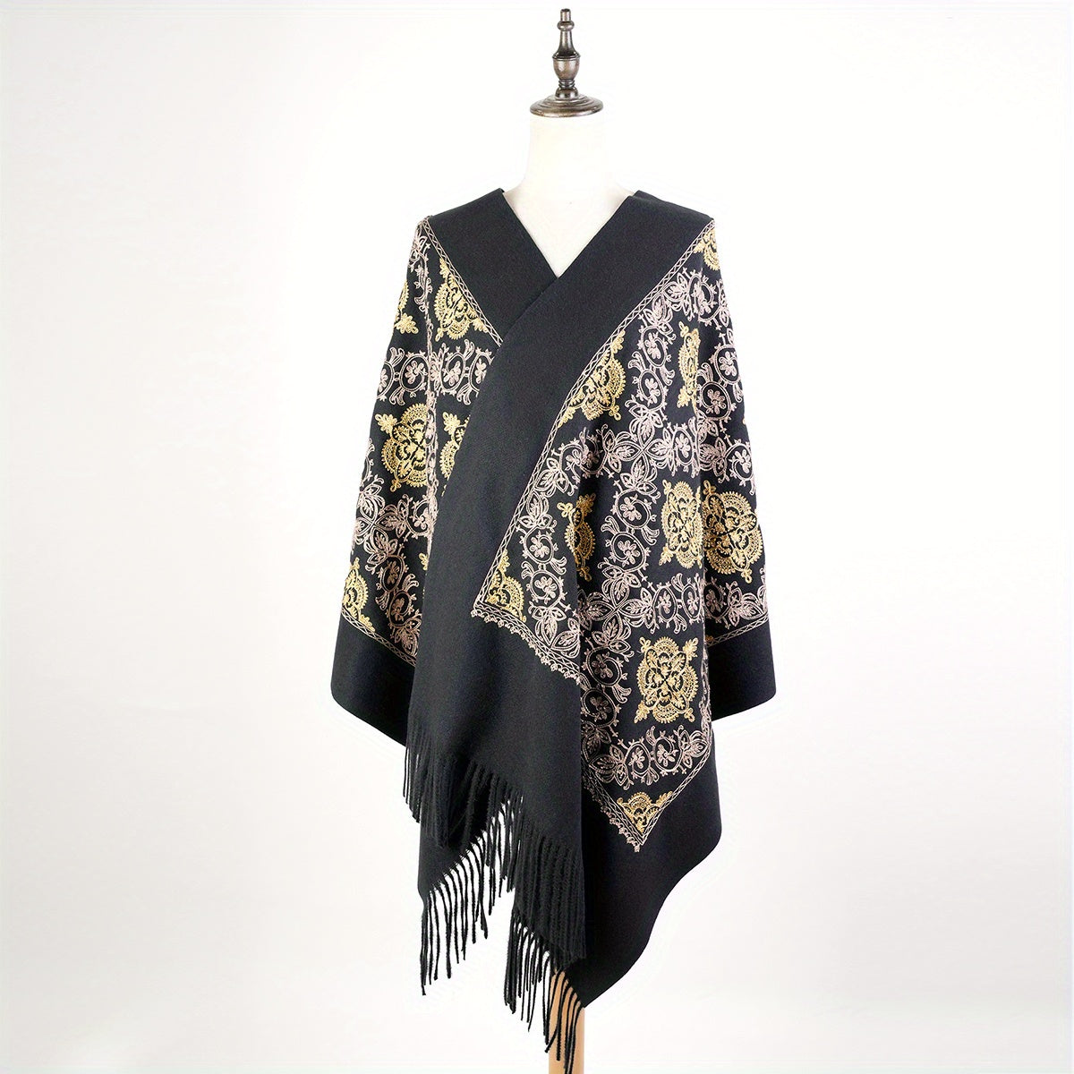 Cashmere Embroided Scarf Long Warm Tassel Shawl
