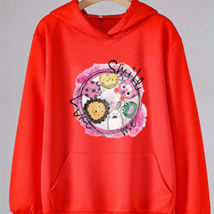 Cartoon Animals Print Hoodie For Girls Kids Casual Pullover