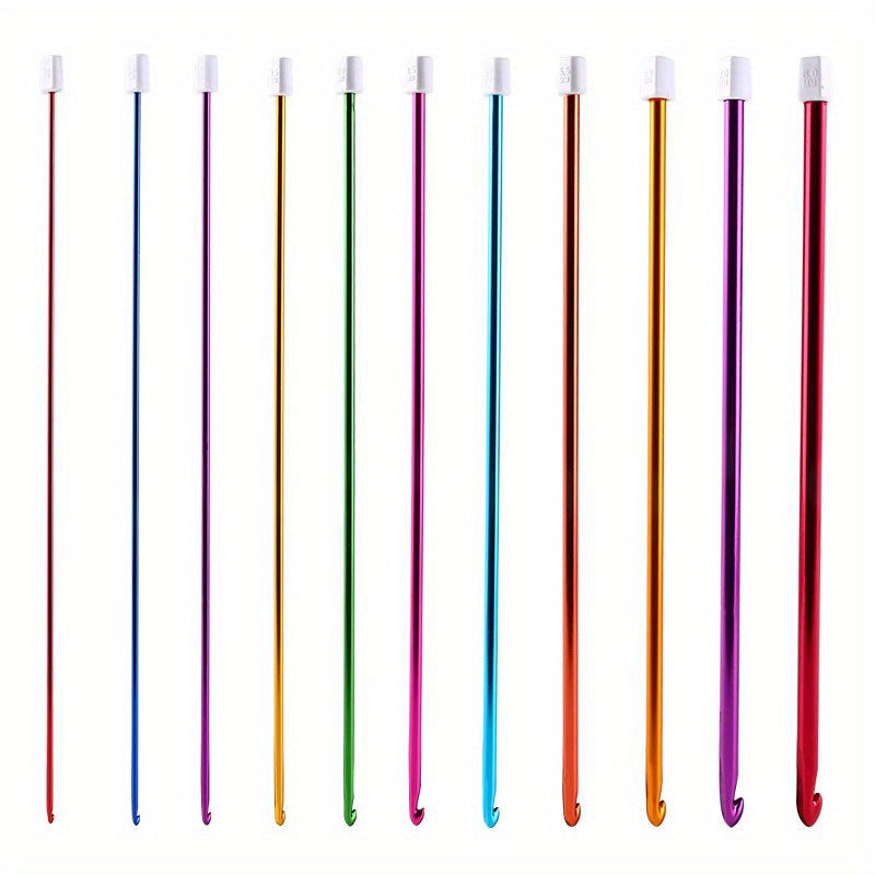 11pcs Aluminum Multicolor Tunisian Metal Crochet Hook Set For Beginners