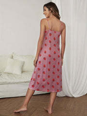 Strawberry Print NightDress Backless Pajama Dress Women's Sleepwear