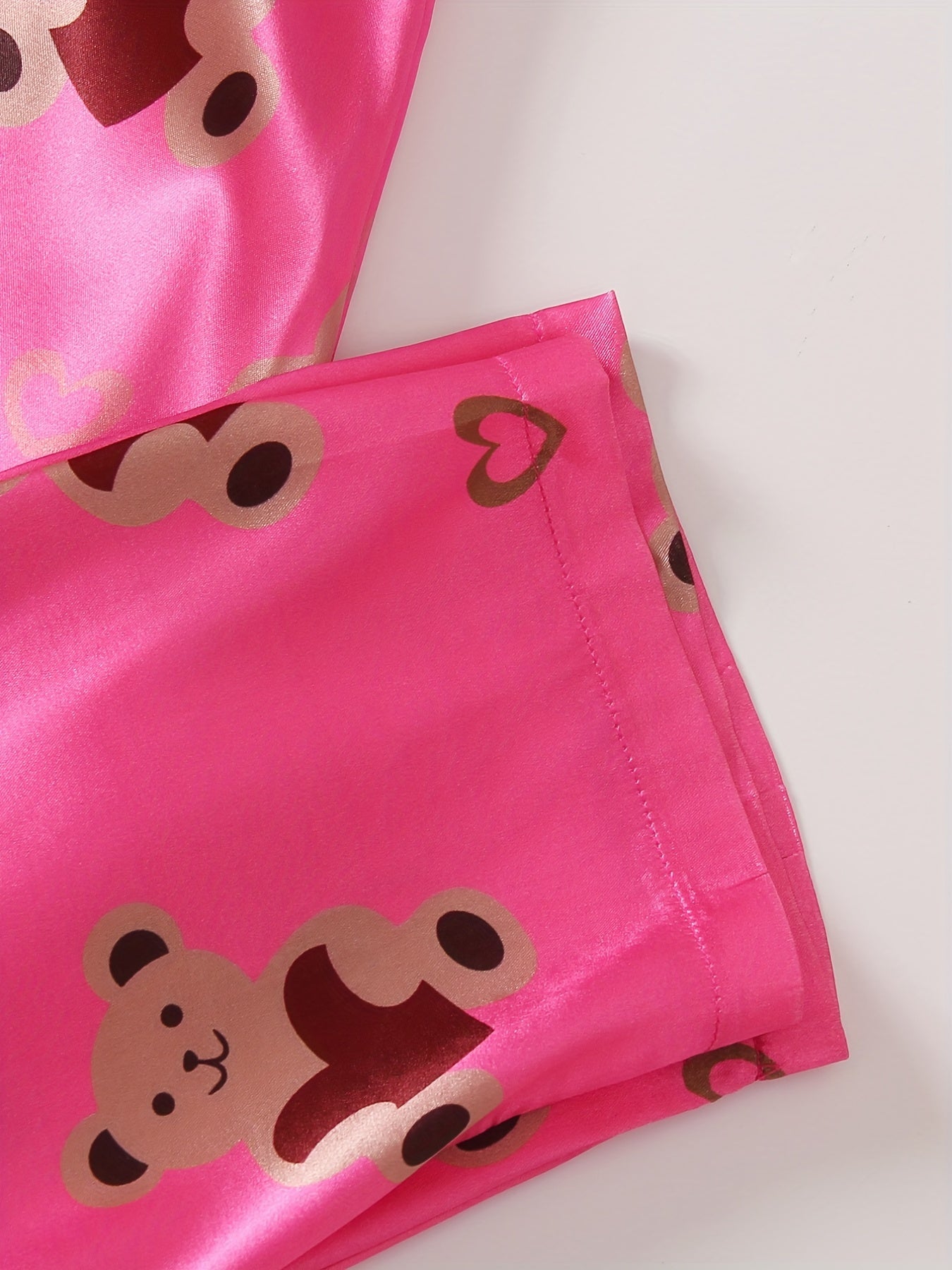 Kid's Satin Pajamas Cami Top & Button Front Top & Pants Set Bear Print PJ Set