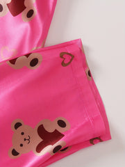 Kid's Satin Pajamas Cami Top & Button Front Top & Pants Set Bear Print PJ Set