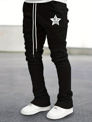 Star Pattern Comfy Flared Trousers Men's Casual Stretch Waist Drawstring Joggers