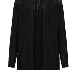 Plus Size Casual Cardigan Women's Plus Solid Hollow Out Half Sleeve Open Front