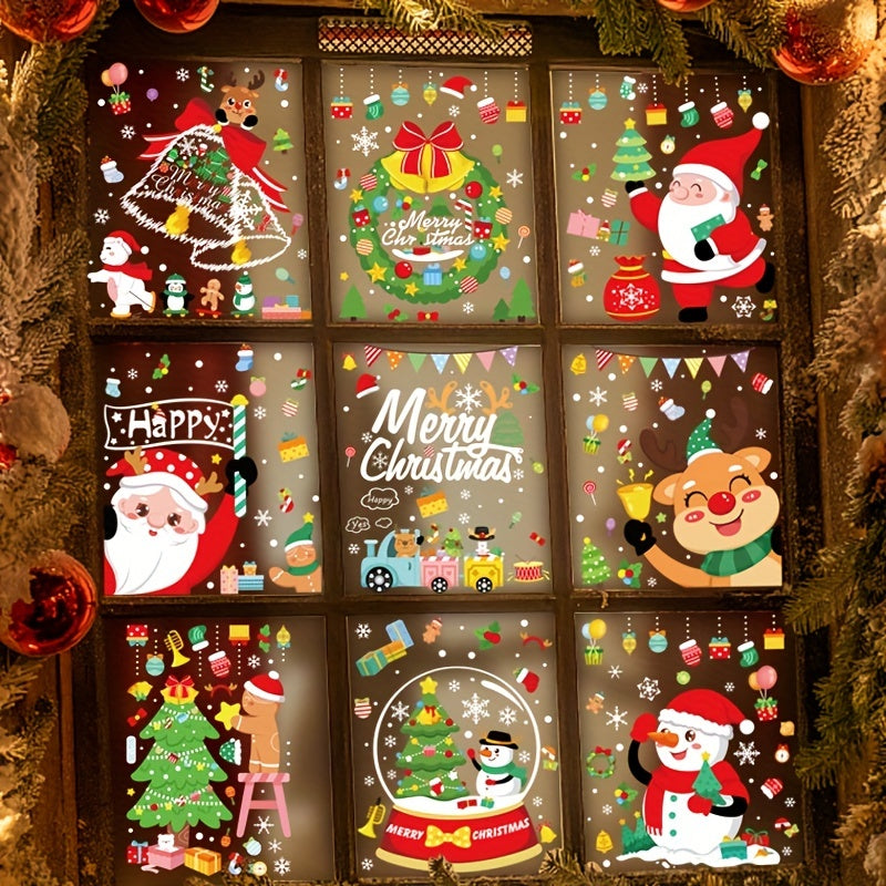9pcs Christmas Window Decorations Snowman Elk Electrostatic Stickers