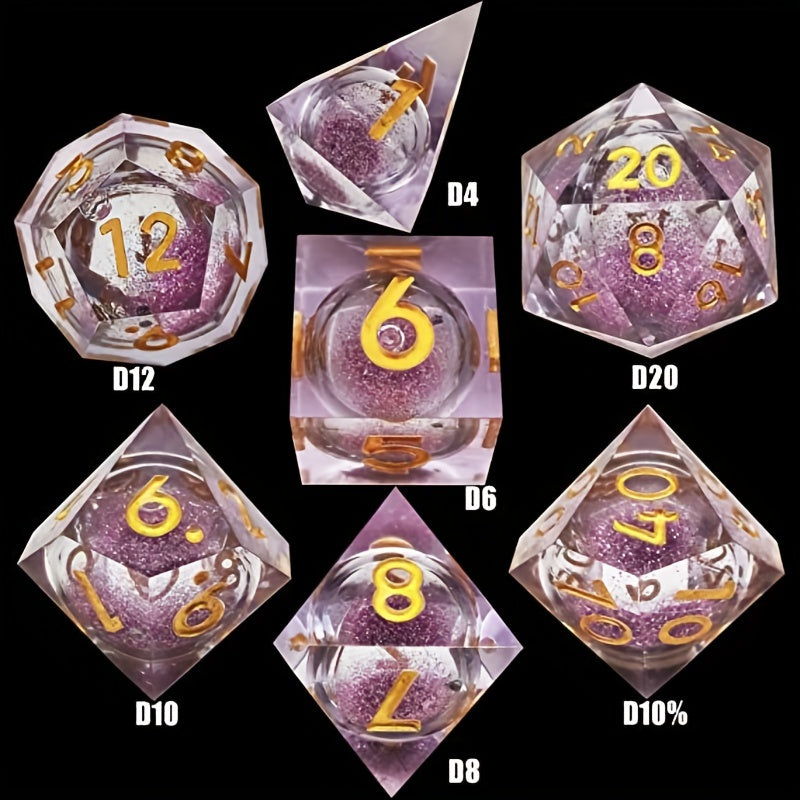Resin Quicksand Dice Set with Liquid Core - D20 Game Accessories