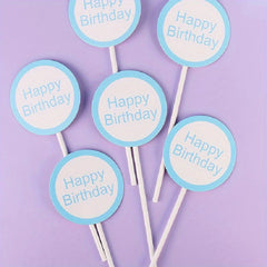 6pcs Birthday Dessert Table Decoration Inserts Cupcake Decoration