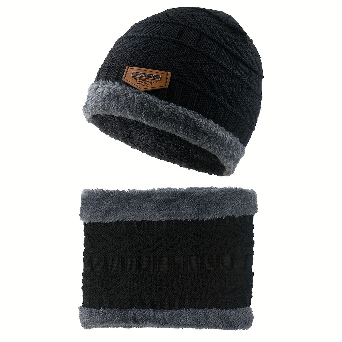 Striped Warm Winter Hats with Neck Scarf, Knitted Ear Protection
