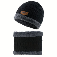 Striped Warm Winter Hats with Neck Scarf, Knitted Ear Protection