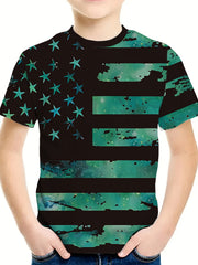 3D American Flag Graphic Short Sleeve T shirt for Summer Sports
