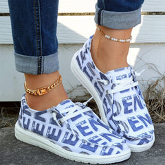 Women's Letter Pattern Boat Shoes Lace Up Casual Canvas Shoes