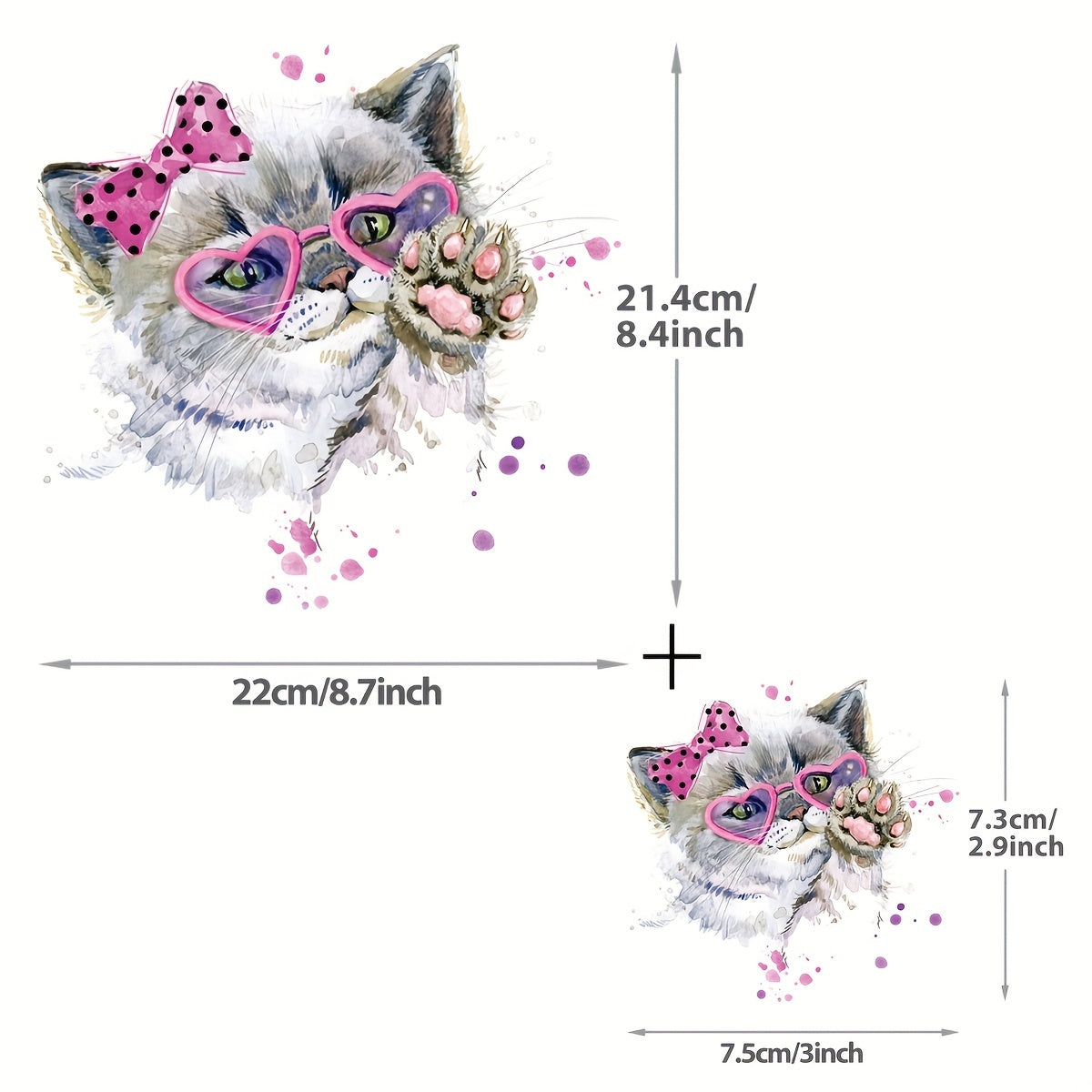 Cat Heat Transfer Vinyl Sticker DIY Iron Decal Heart Glasses Bow