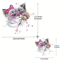 Cat Heat Transfer Vinyl Sticker DIY Iron Decal Heart Glasses Bow