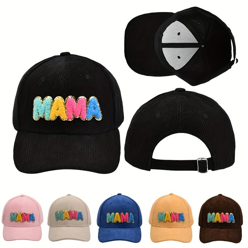 MAMA Patch Corduroy Baseball Cap Solid Casual Dad Hat Adjustable Sports Sun Hats