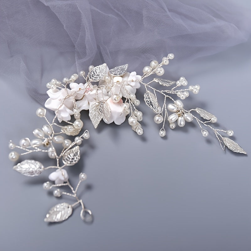 Flower Rhinestone Pearl Wedding Headband Hair Comb