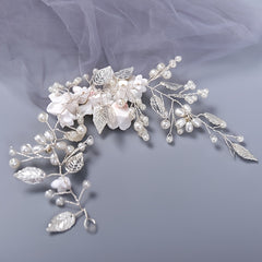 Flower Rhinestone Pearl Wedding Headband Hair Comb