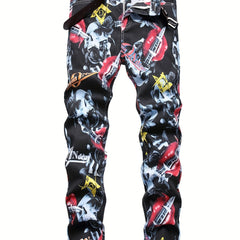 Boys Skull Graffiti Slim Jeans Denim Pants