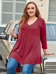 Casual Knit Top V Neck Tunic