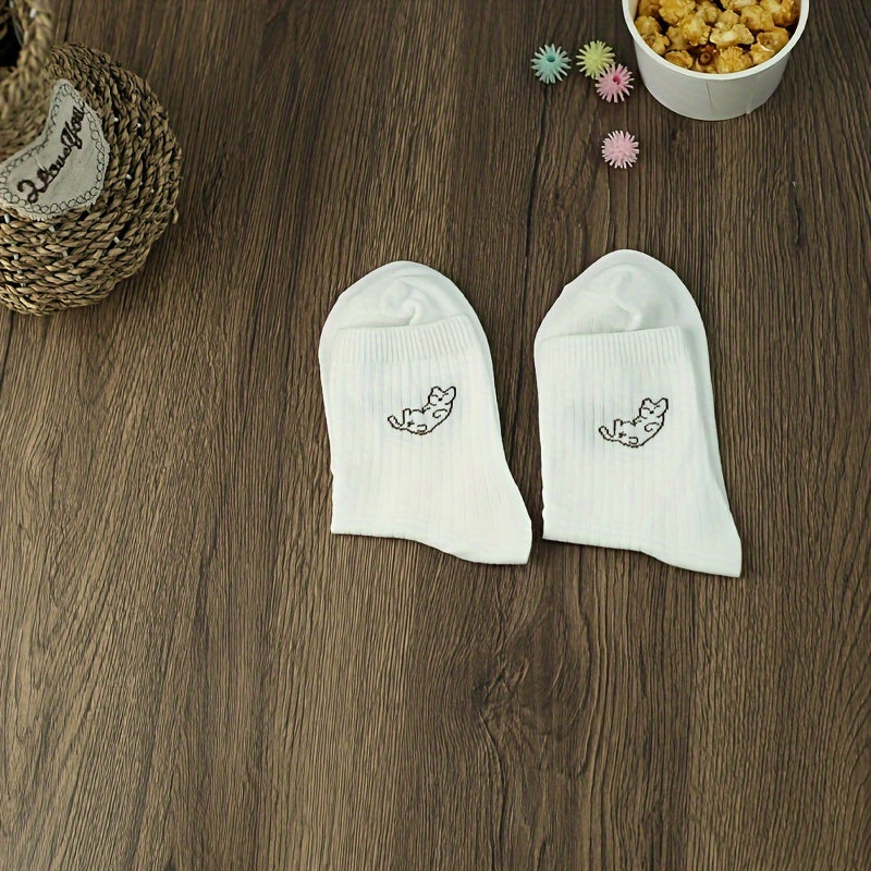 3 Pairs Cartoon Cat Print Socks Comfy & Mid Tube Socks Women's Stockings