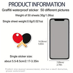 50pcs Table Tennis Graffiti Stickers Waterproof DIY Stickers