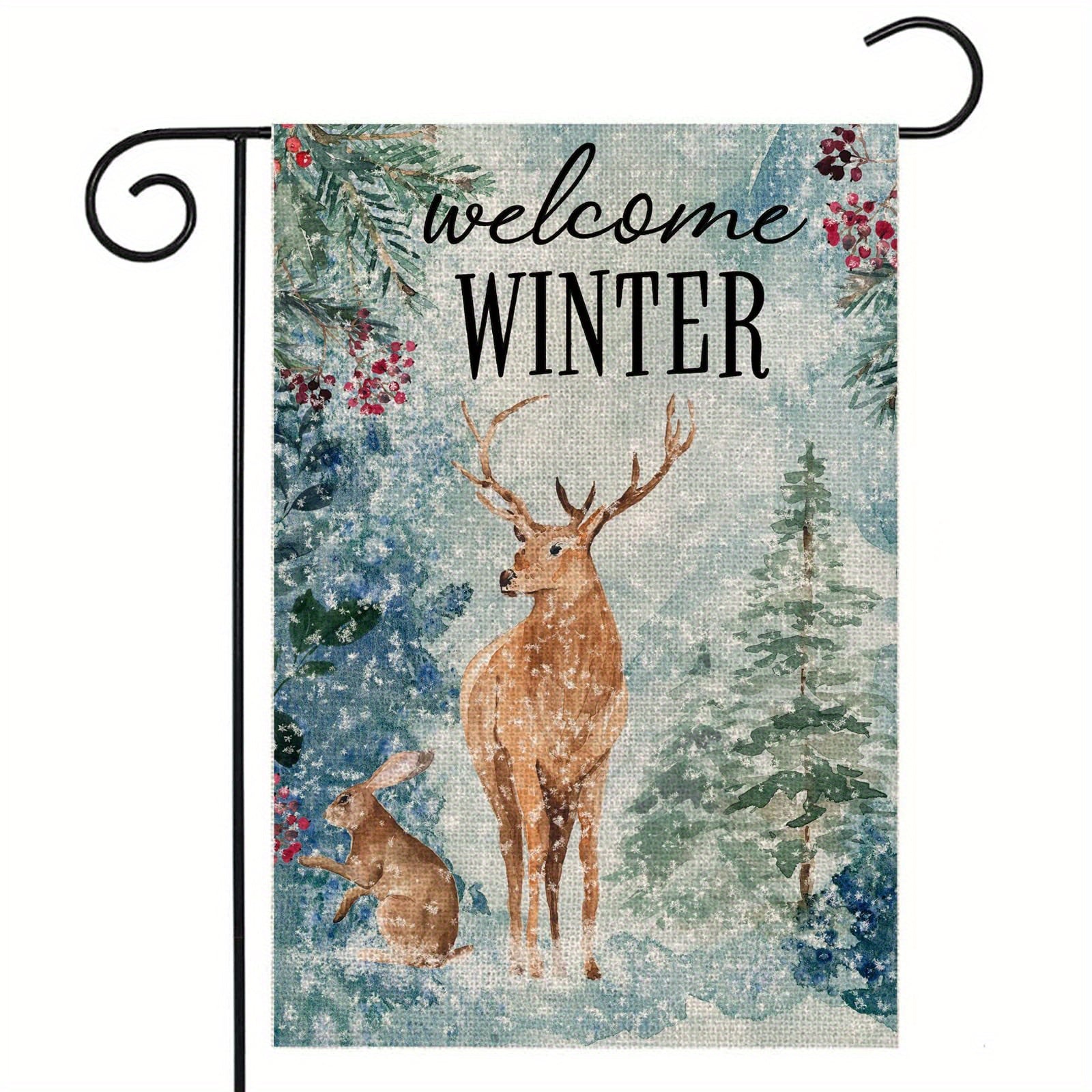 Winter Garden Flag Christmas Reindeer And Rabbit Small Yard Flag