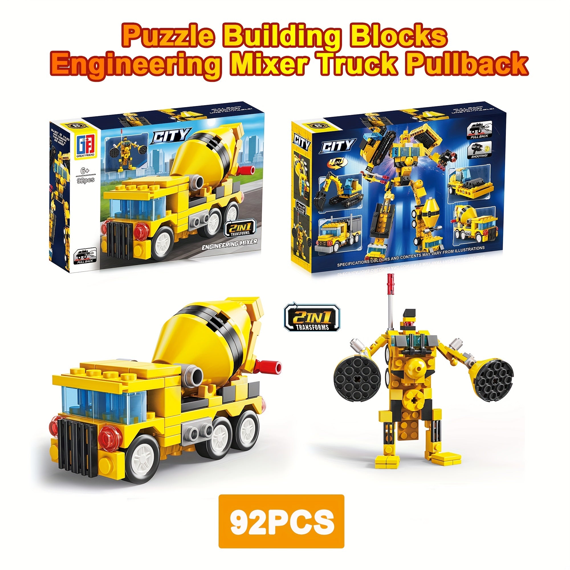 4 IN 1 Engineering Building Blocks Roller Dump Truck Mixer Excavator Model Robot