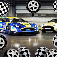 12 Pcs Checkered Racing Balloons & Car Wheel Aluminum Foil Race Car Balloons