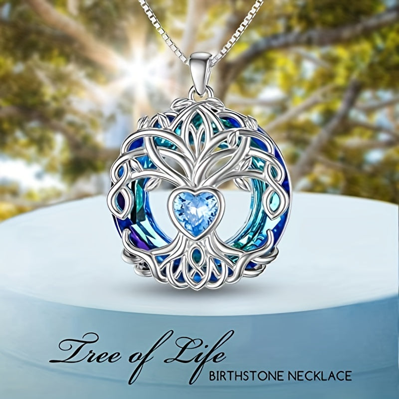 Girl Tree Of Life Birthstone Necklace Crystal Birthday Jewelry Women