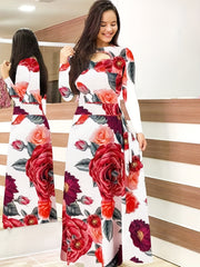 Rose Print Cut Out Maxi Dress