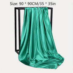 Solid Satin Hijab Large Square Scarf Turban Women Silk Bandana