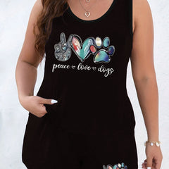 Heart & Letter Print Tank Top & Shorts Pajama Set