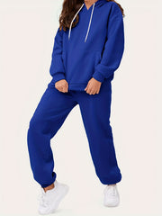 Solid Hoodie & Jogger Sweatpants Outfit Set