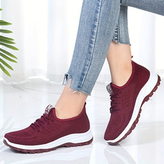 Women's Knitted Sports Shoes Lightweight Lace Up Low Top Running Shoes