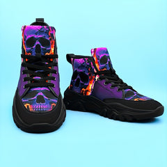 Skull & Flame High Top Canvas Skate Shoes