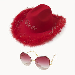 2pc Y2K Cowgirl Jazz Fedora Cap & Sunglasses Set, Musical Feather Hat