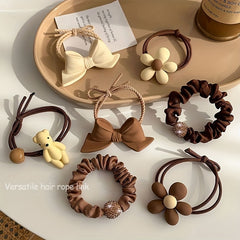 4pcs Bow Bear Flowers Hair Tie Ponytail Holders Hair Accessories For Girls
