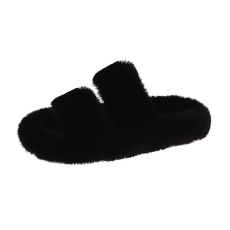 Women's Cozy Open Toe Slippers Warm Fuzzy Fluffy Non-slip Flat Shoes