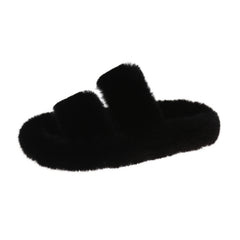 Women's Cozy Open Toe Slippers Warm Fuzzy Fluffy Non-slip Flat Shoes