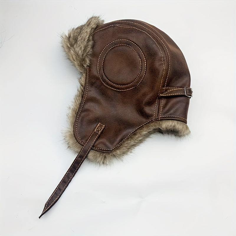 Winter Thickened PU Leather Windproof Hat for Outdoor Skiing