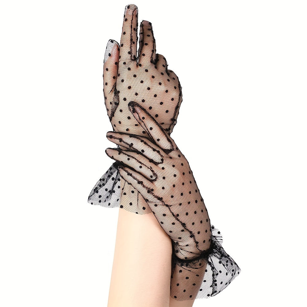 Polka Dot Lace Gloves Short Transparent Gloves for Party Prom Wedding