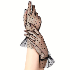 Polka Dot Lace Gloves Short Transparent Gloves for Party Prom Wedding