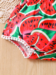 2pcs Baby Girls Watermelon Print Onesie & Headband Set