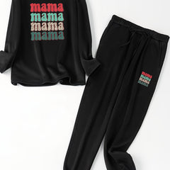 Women's Plus Colorful Letter Print Long Sleeve Top & Tie Front Jogger