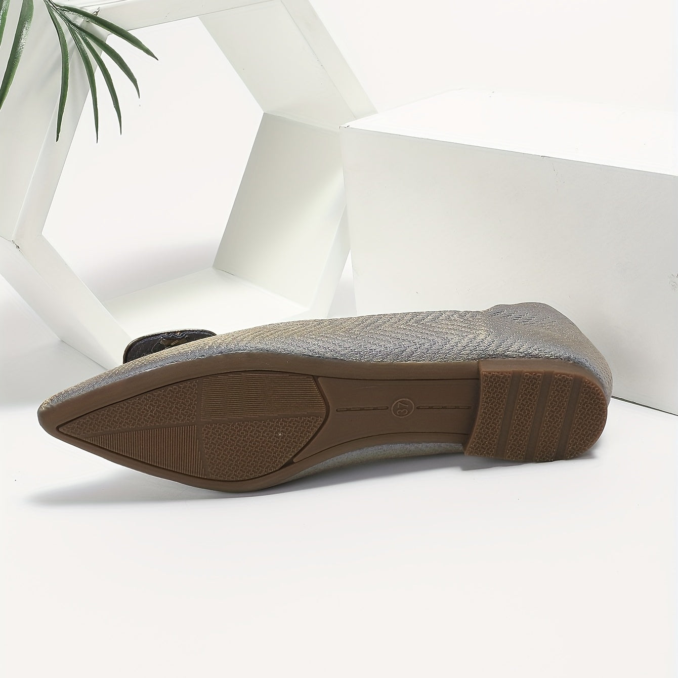 Buckle Decor Pointed Toe Slip On Work Flats