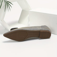 Buckle Decor Pointed Toe Slip On Work Flats