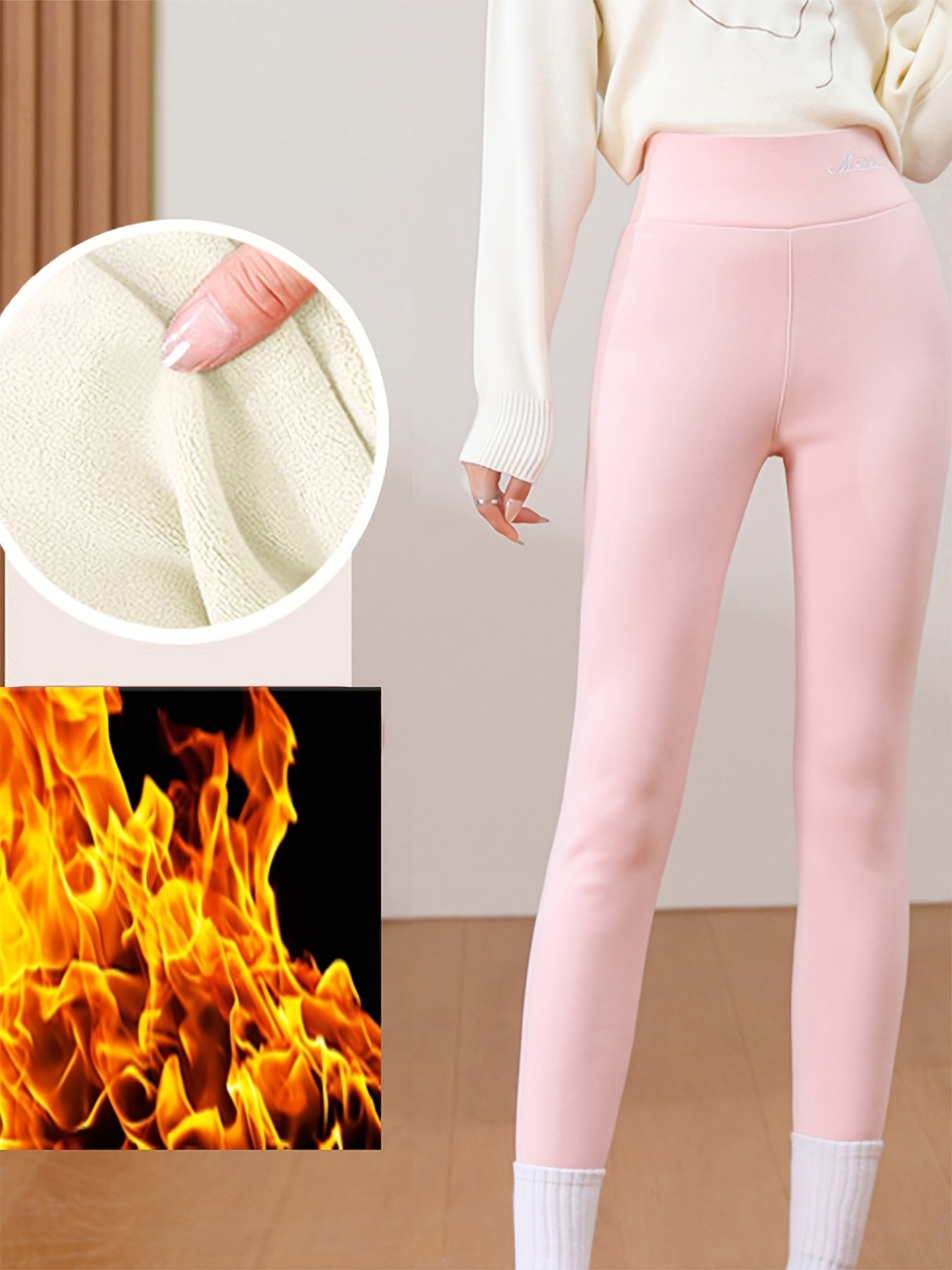 Plush Lined Thermal Pants Soft & Comfy Slim Elastic Tights