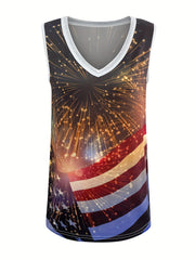 Flag Print V Neck Tank Top Independence Sleeveless Tank Top