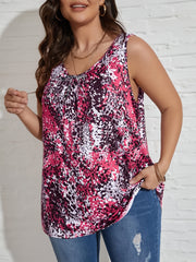 Abstract Print Drawstring Tank Top Sleeveless Top